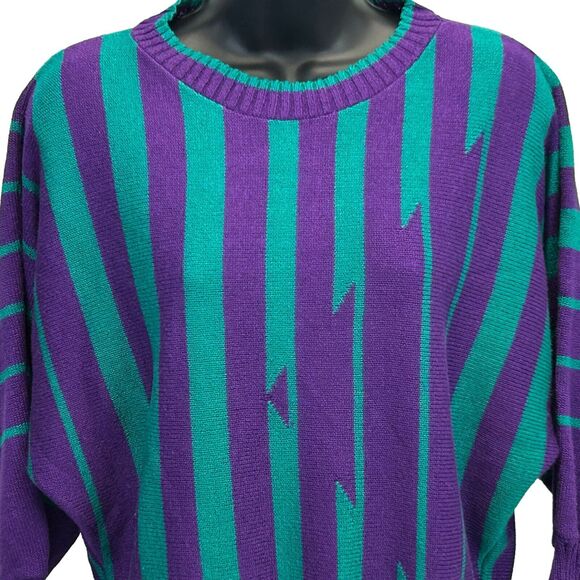 Vintage Neiman Marcus Sweater Womens Size 6 Purple Green Striped Made In USA 80s - Picture 3 of 7
